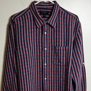 Banana Republic Linen Standard Fit Men's XL Button Down Red Checkered